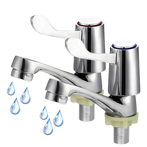 Bathroom Taps Pair Silvery Bathroom Sink Taps Set of 2 Turn Lever Tap Fit Basin Mixer Tap Cold and Hot Water Used for Kitchen Sink to Smooth Water Control