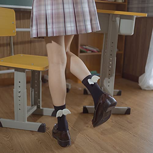 JAHER 2 Pairs 3D Angel Wings Women Socks, Lovely Lolita Style Socks Sweet Angel Wings Crew Socks3