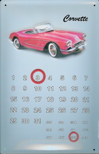Buddel-Bini Versand Tin Sign with Retro Cadillac Corvette Car Magnetic Calendar With Retro Advertising Sign