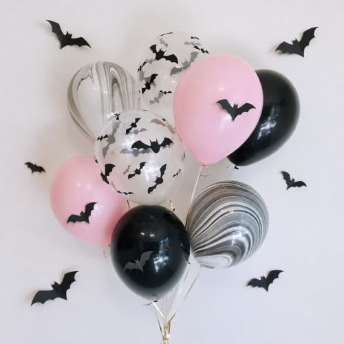 Image of HILAVO Pink Halloween Balloons Pastel Pink and Black Bat Balloons | for A Little Boo Baby Shower Ghouls Night Booday Spooky One Birthday Girly Halloween Party