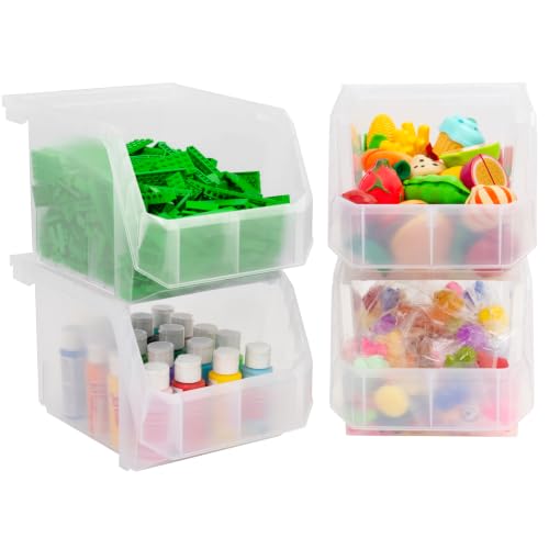 Image of ReadySpace Plastic Containers for Organizing and Storage Bins for Drawers, Desks, Office Organization, and Garage, Stackable Bins, Medium-Tall (7 inch x 11 inch x 8 inch), 4-Pack, Black