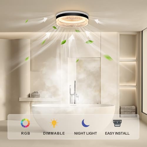 Image of Akicon Bathroom Exhaust Fan with Light, 110 CFM 1.5 Sones Bathroom Fan with Light & Nightlight, Ceiling Mount Vent Fans with Dimmable Shower Lights for Home, Black, Round