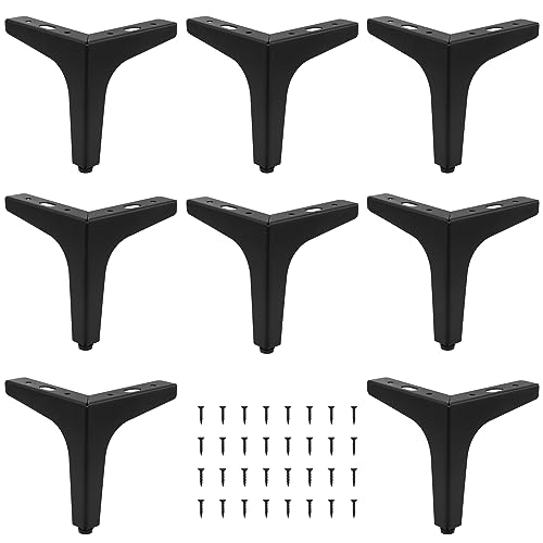 GENHAKON 8 PCS 6 Inch Furniture Legs, Black Metal Triangle Furniture Feet, Replacement Sofa Legs Suitable for Sofa, Coffee Table, Cabinet, Cupboard, Chair, End Table