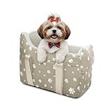 Cullaby Dog Car Seat for Small Dogs (Under 15 lbs) – Center Console Pet Carrier with Safety Belt, Storage Pockets & Removable Washable Cover (Khaki Car Seat)
