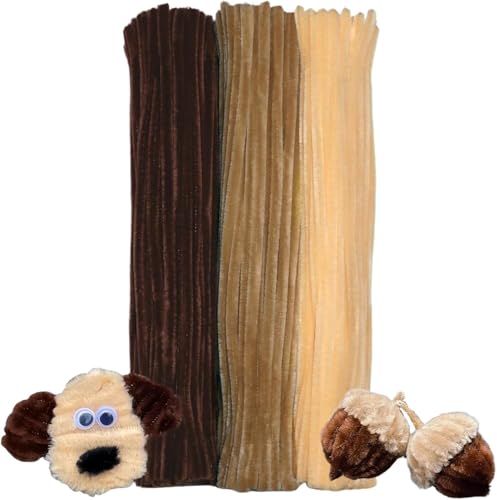 3A Featuretail 300Pc Set Tri Color Combo Pipe Cleaners Craft, Pipe Cleaners Chenille Stem Fuzzy Sticks Craft Supplies for flowers making, Home DIY (3 Brown Shades)