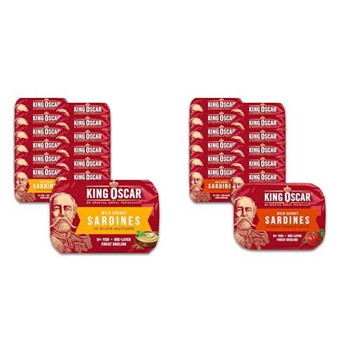 King Oscar Wild Caught Premium Sardines Bundle - Dijon Mustard and Zesty Tomato Sauce, 3.75 Ounce Cans (Pack of 12 Each)