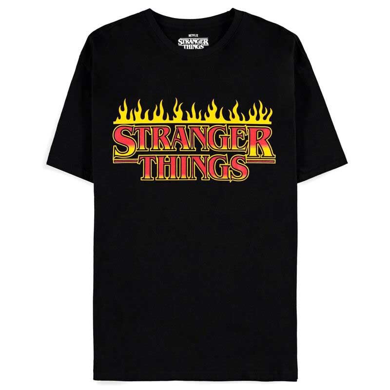 T-Shirt Fire Logo Stranger Things par Difuzed : haut manches courtes noir décontracté pour geek
