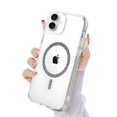 Image of AIBEX Back Cover Case Compatible with iPhone 16 Plus | Glitter Ring Cute Shiny Colorful Bling Case (Compatible with Magsafe) | Transparent PC+TPU Glossy Shiny Cover for Girls & Women - Black
