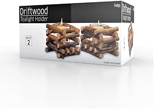 Gadgy Tealight Holder Wood | Set of 2 Driftwood Deco | Table Decoration Living Room | Wind Light Autumn | Candle Holder Wood | Deco Windowsill | Dining Table Deco | Tealight Holder Autumn