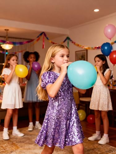 Image of WELAKEN Girls Ombre Sequin Dress Sparkly Fancy Short Puff Sleeves Gradient Party Dress