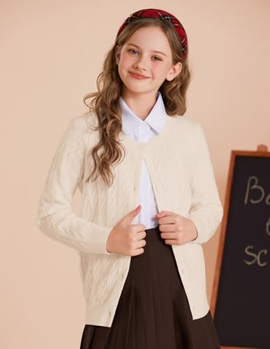 GRACE KARIN Girls Cardigan Button Front Cable Knitted School Uniform Sweater for 6-12 Years3