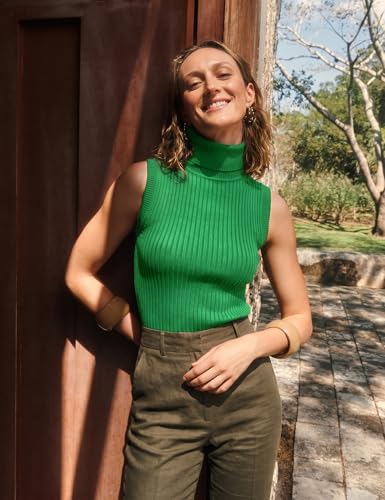 Image of v28 Women Sleeveless High Neck Turtleneck Stretchable Knit Sweater Top