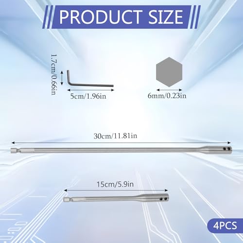 4 Pieces 1/4 Extension Drill Bit Set 6 and 12 Inches Steel Drill Bit Extender Steel Drill Extension with 2 PCS Wrench for Wood Turners Furniture Carpentry and Construction - Thumbnail 2