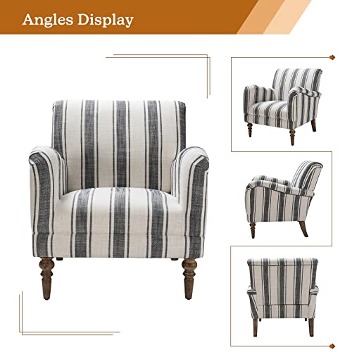 Hulala Home Modern Accent Chair With Arms And Wooden Legs, Comfy Upholstered Armchair For Living Room, Bedroom (Stripe Pattern, Black) #TOP2