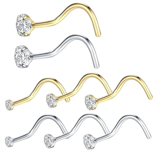 New 2026 1Pc Titanium Nose Screw Piercing Stud Prong Cz 20G & 18G Nostril Earrings Nariz Piercings Body Jewelry 1.5/2/2.5/3Mm Fashion Trendy Accessories Creative Gift