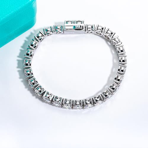 AnuClub Moissanite Tennis Bracelet 4.8-32cttw D Color VVS1 925 Sterling Silver 3/4/5/6.5MM Round Cut Moissanite Classic Bracelets for Women Men with Certificate3