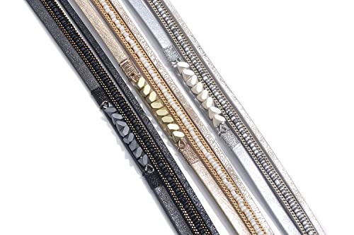Image of Fesciory Leather Wrap Bracelets for Women, Boho Leopard Multi-Layer Crystal Beads Cuff Bracelet Jewelry