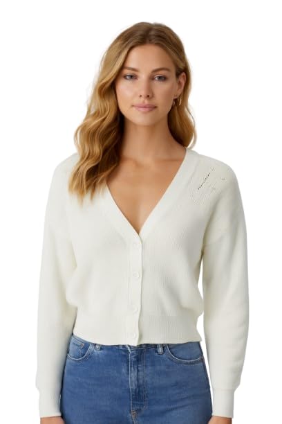 Women's Pink V-Neck Button Down Cardigan Sweater | Down Shoulder Knit | Viscose Cotton Blend Winter Wear