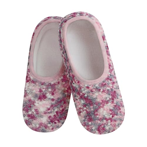 Snoozies Skinnies slipper socks for Women - Non-Slip slipper socks with Lightweight and Soft Sherpa Lining - Foldable Travel (Pink Confetti-Large)