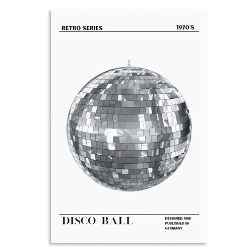 Black And White Disco Ball Poster Funky Retro Disco Posters Vintage Disco Ball Painting Trendy Party Wall Art for Modern Bar Dorm Bedroom Decor Unframe-style 20x30inch(50x75cm)