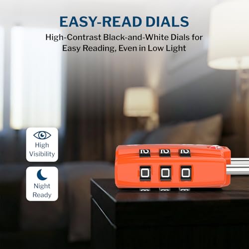 Image of Forge Open Alert TSA Approved Luggage Locks - 3 Digit Combination, Easy Read Dials, Zinc Alloy Body (Orange 2 Locks)