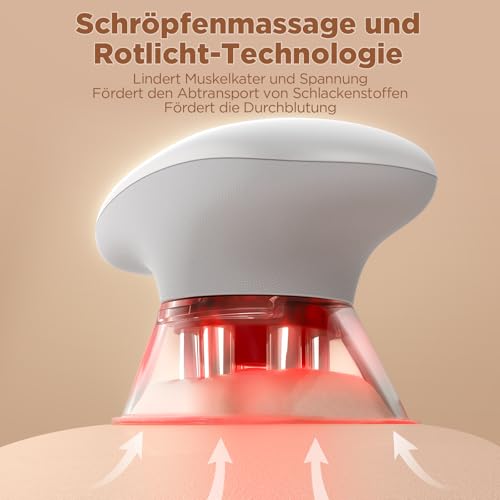 MYCARBON 3in1 Schröpfmassagegerät Modellierung und Straffung für fördern die Durchblutung erhöhung der Hautelastizität Massagegerät elektrisch 3 Stufen mit Schröpfmassage EMS und Rotlicht