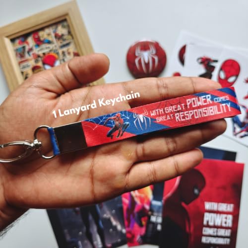 Image of TenorArts Spiderman Gift Box Merchandise for Fans - 5x7 Inches Laminated Photo Frame,1 Keychain, 1 Badge, 4 4x6 inches Posters, Multi sized Stickers - 5 items in 1 Box | Perfect for Gifting