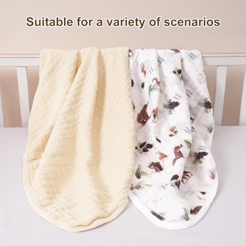 Image of david's kids 2 Pack Hooded Baby Towels, 100% Muslin Cotton 6-Layer Ultra Soft Breathable Absorbent Baby Bath Towels for Infant and Toddler, Newborn Essentials, Large 32x32Inch, Woodland Animals