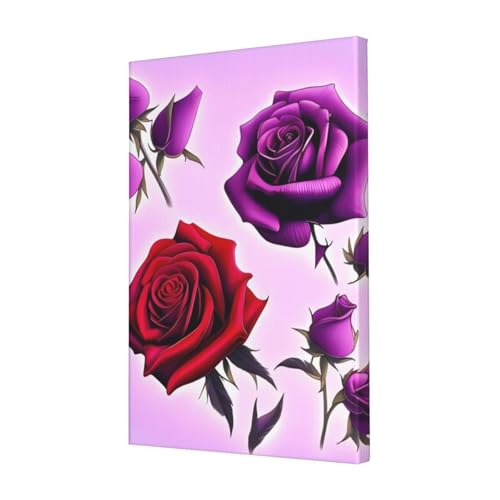 Toile murale de roses violettes et rouges au cadre robuste