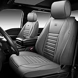 CAR PASS Nappa Leather Car Seat Covers Front Seats, Luxury Seat Protector for Cars, Waterproof Anti-Slip Seat Cushion Airbag Compatible Universal for Sedan SUV Pick-up Truck Automotive Vehicle, Gray