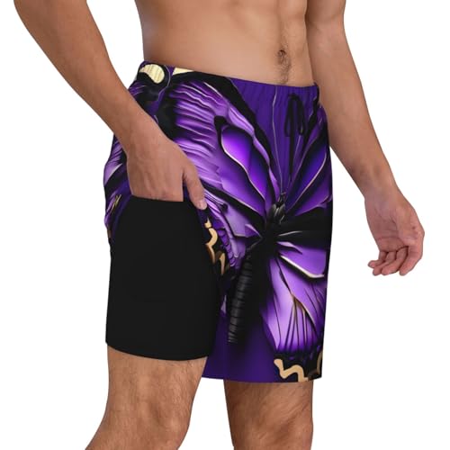 Cute Purple Butterfly Print Men Stylish Functionality Swim Trunks Breathable Beach Shorts Surfing Gym Fishing3