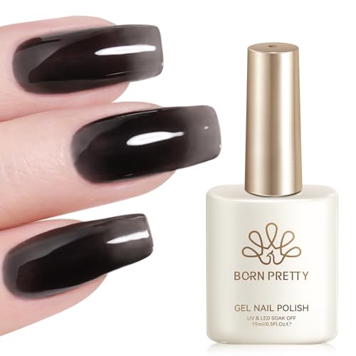 Born Pretty Jelly Nude Black Gel Nail Polish,15ML Sheer Neutral Translucent Halloween Black Gel Polish Soak Off U V LED Nail Lamp Glassy Jelly Nails DIY Home Gift for Women,HEMA & TPO Free