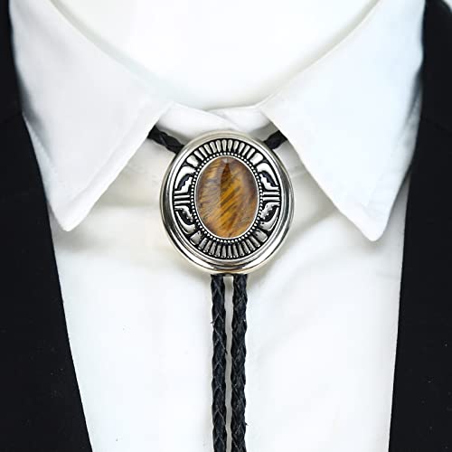 Image of Btilasif Bolo Tie- Tiger Eye Stone Bolo Tie Leather Necktie Western Jewelry Accessories for Women Men