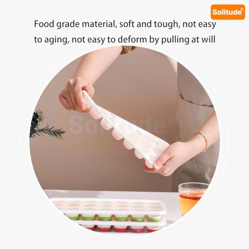 Image of Solitude Silicone Round Pop Up Ice Cube Mold Trays with 21 Cavities and Lid for Freezer with Easy Release Flexible Silicone Bottom, Stackable Whiskey Bar Ice Cube Moulds (Multicolor, 1 Piece)