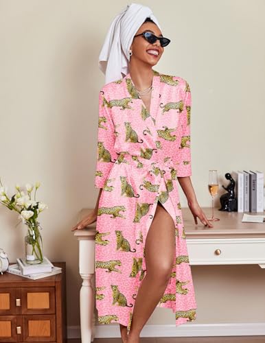 Image of Ekouaer Silk Robes for Women Long Satin Bride Bridesmaid Wedding Party Robes Lightweight Sexy Sleepwear with Pockets