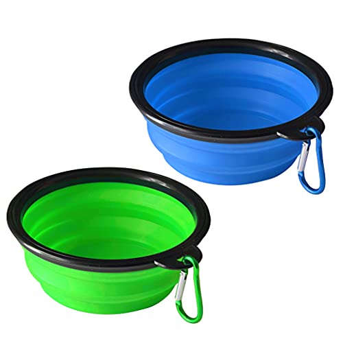 ARTISTRY Collapsible Dog Bowl Pack of 2 - Portable Travel Bowl for Small Pets, Silicone, Foldable with Metal Hook (Blue/Green) ARTISTRY Collapsible Dog Bowl Pack of 2 - Portable Travel Bowl for Small Pets, Silicone, Foldable with Metal Hook (Blue/Green)