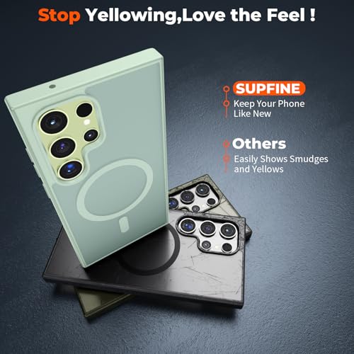Image of SUPFINE Magnetic for Samsung Galaxy S23 Ultra Case, (Built-in Magnets) (Military Grade Drop Protection) Slim Translucent Shockproof Phone Case,Light Green