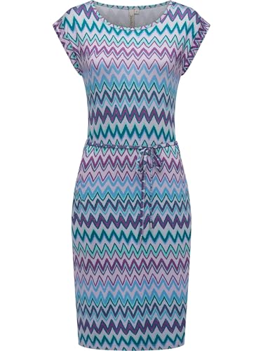 Ragwear Damen bequemes Sommerkleid Kurzarm Midikleid Gemustert mit Stoffgürtel Taggien Print YOUMODO Lavender Gr. L