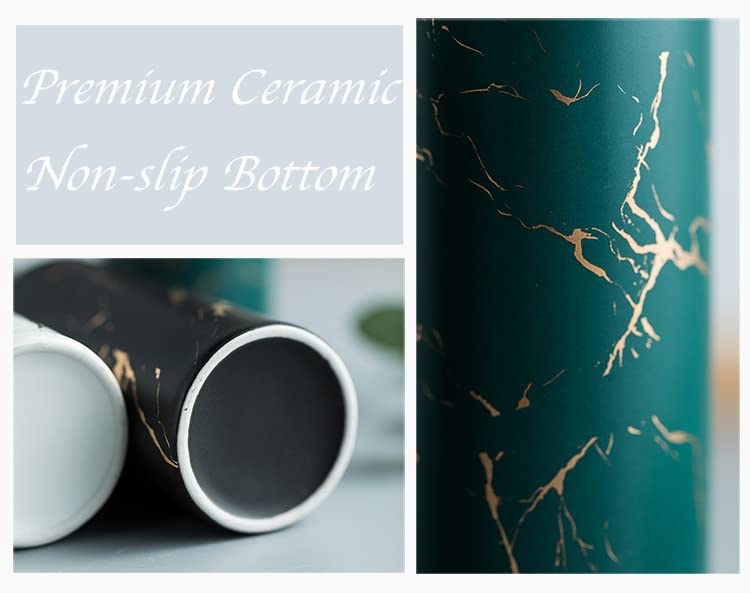 Gold Soap Dispenser for Bathroom or Kitchen, Skinny Ceramic Lotion Bottle with Marble Pattern, Rust-Free Pump(Black)