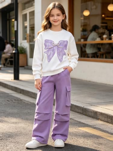 Image of Girls Clothes 2 Piece Hoodie Sweatshirt + Cargo Pants Fall Winter Outfits for Teen Tween Girls 7-14 Years