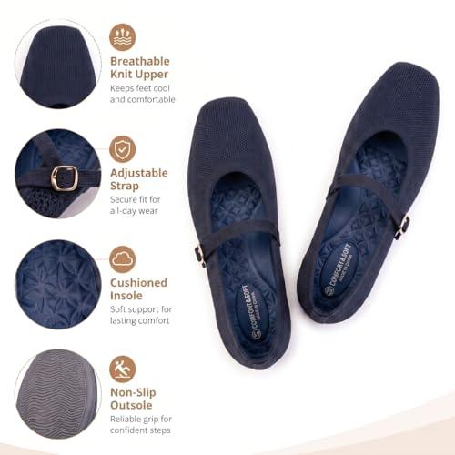 Image of Frank Mully Womens Casual Flat Shoes Square Toe Shoes Knitted Mesh Flat Comfort Work Flat Shoes for Daily Washable