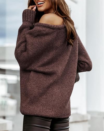 BTFBM Women Casual Long Sleeve Fall Sweaters Crew Neck Solid Color Soft Ribbed Knitted Oversized Pullover Loose Fit Jumper