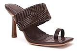 VETASTE Women's Braided Heeled Mule Sandals Square Open Toe Stiletto Backless Strappy Slip On Slide Shoes