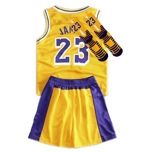 3PC Basketball Jersey Set For Youth Basketball Tank Top + Track Shorts+ Socks Set #23 Yellow Size-22