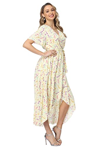 Image of VintageClothing Women's Wrap V Neck Floral Summer Dresses High Low Maxi Casual
