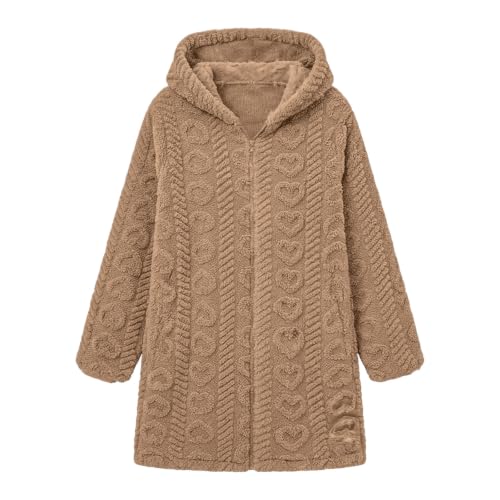 Womens Hooded Sherpa Cardigan Jacket Zip Up Jacquard Textured Long Coat - image 9