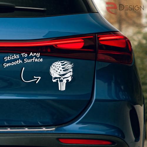 Image of eDesign Trumpisher Skull American Flag - 4 Inches Stickers for Car Truck Van Window Bumper Laptop Tablet Cup Tumbler Water Bottle and Any Smooth Surface 2-Pack