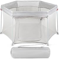 Box Bambini VANCLE Con Materasso - Recinto 127x127x68cm Grigio, Sicuro E Morbido Per Neonati