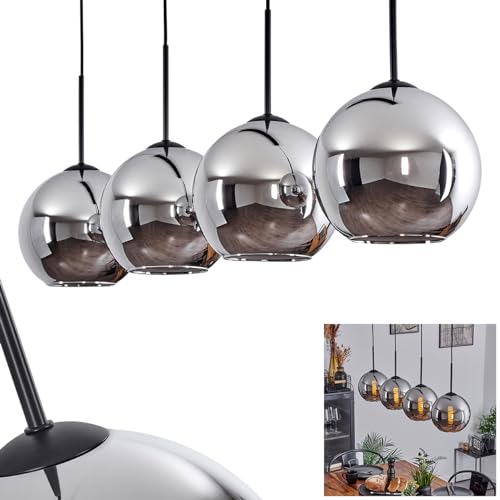 HOFSTEIN Koyoto Suspension 4 ampoules en métal/verre noir/chrome/fumé, suspension moderne au design rétro/vintage, diamètre des abat-jours 20 cm, E27,...