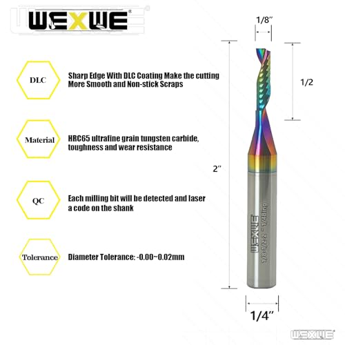 Image of Tools Solid Carbide CNC Spiral Single Flute End Mill - for Acrylic Plate Aluminum, Wood, Plastic, Brass, Copper Cutting - 1 /8 Diameter 1 /4 inch Shank 2 inch Length,1 Flute (1 /8-1 /2-2 1 /4 2PCS)